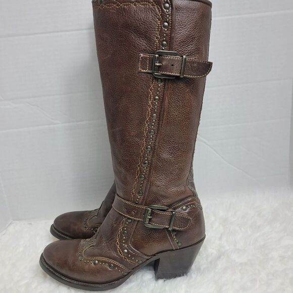 Black Star Women's Boots Size 8.5 Brown Leather Studded Zipper Western Cowboy - Picture 2 of 9